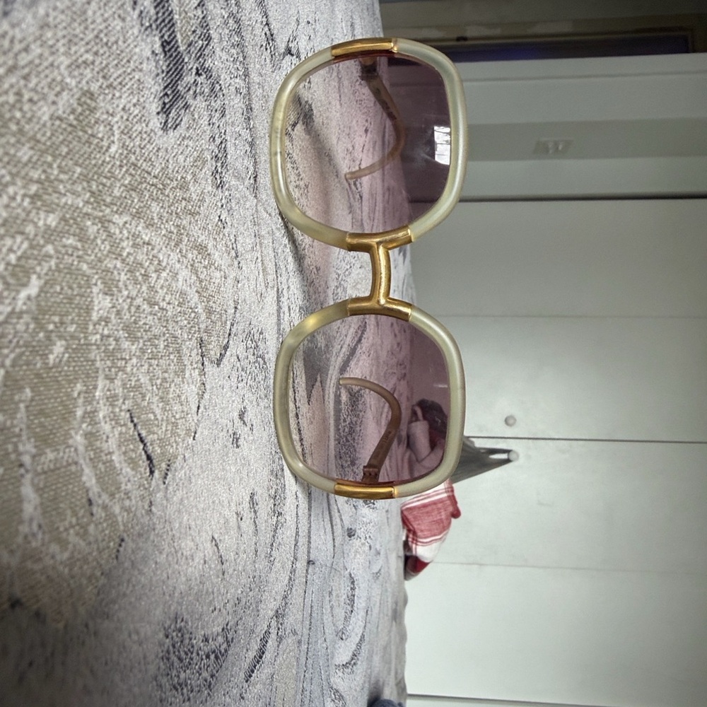 Ted Lapidus Vintage 1970s Elegant Gold and Cream Square Sunglasses